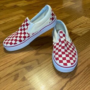 Red and white checkered vans